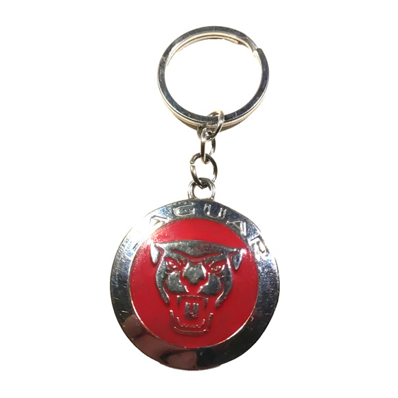 Jaguar Keychain Red Silver Tone Older Used Scratched Auto Car Transportation - Picture 2 of 4